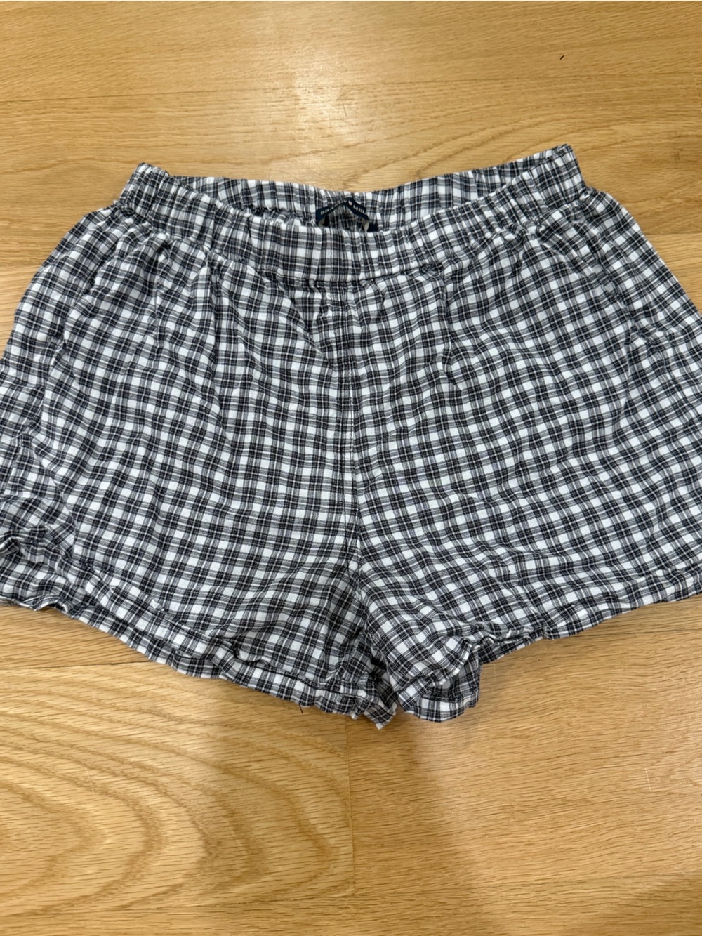Brandy Melville White Blue Plaid Women’s Elastic-Waist Shorts w Pockets - NWOT